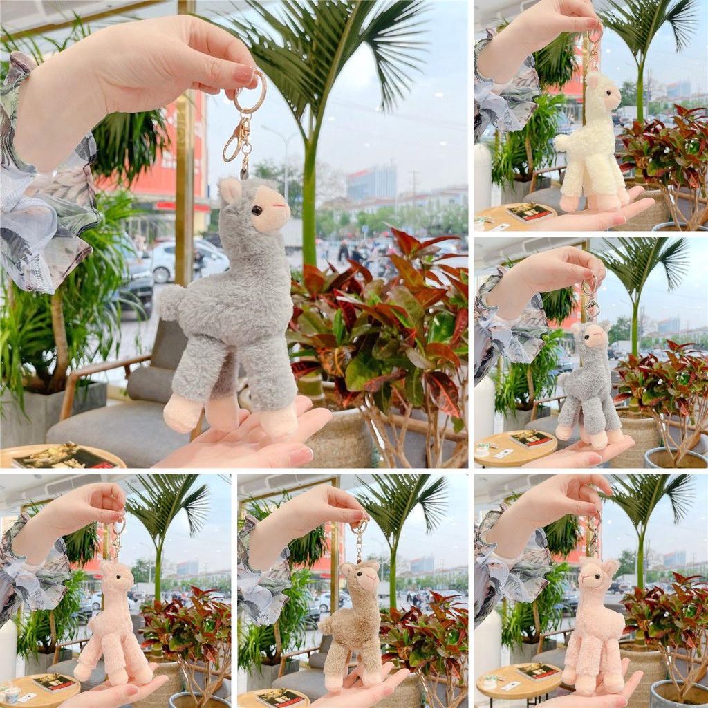 Plush 18cm Alpaca Pendant Pink Grey Toy Bag Gold Keychain Stuffed Soft Gift Doll
