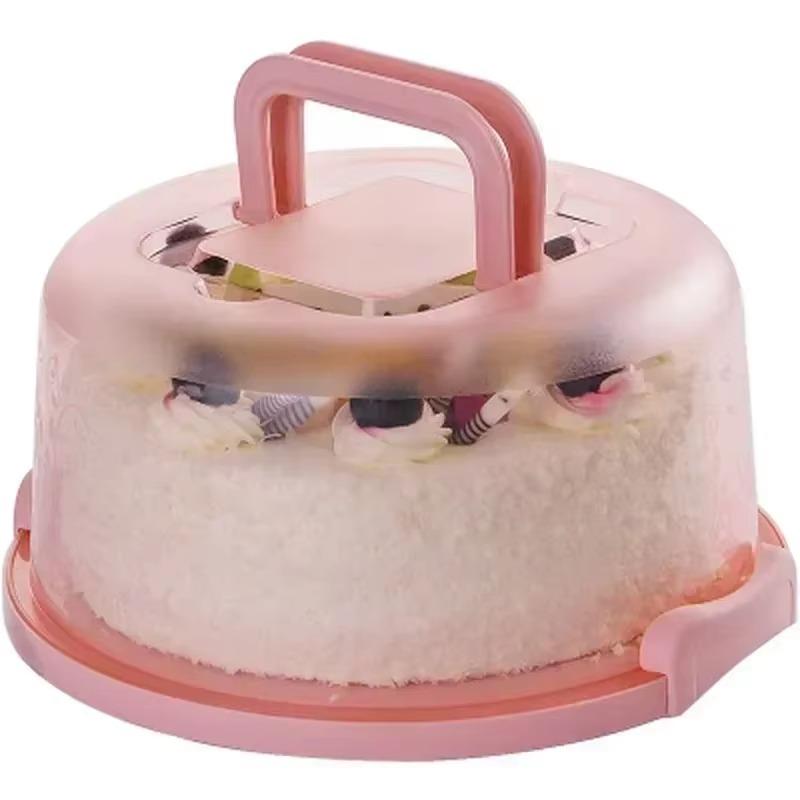 Portable Cake Box with Handle Dust-proof Baking Pastry Storage Box Transportation Cake Rack