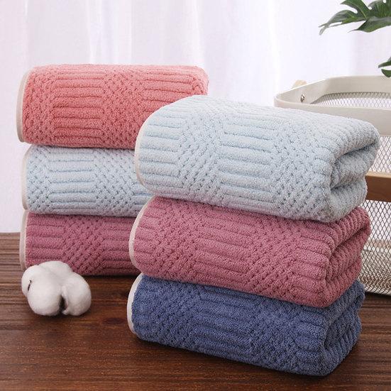 Coral Velvet Bath Towel Highly Absorbent Stylish Striped Design Thick Plush