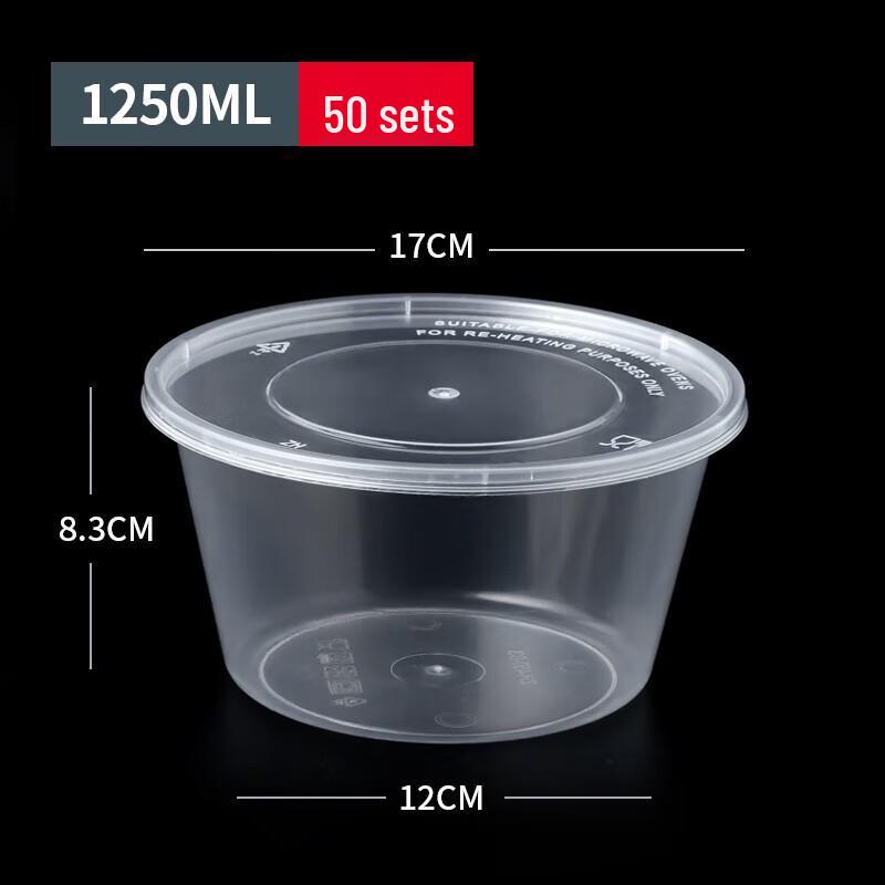Temeiju Disposable Round Takeaway Containers with Lids (50-Pack)