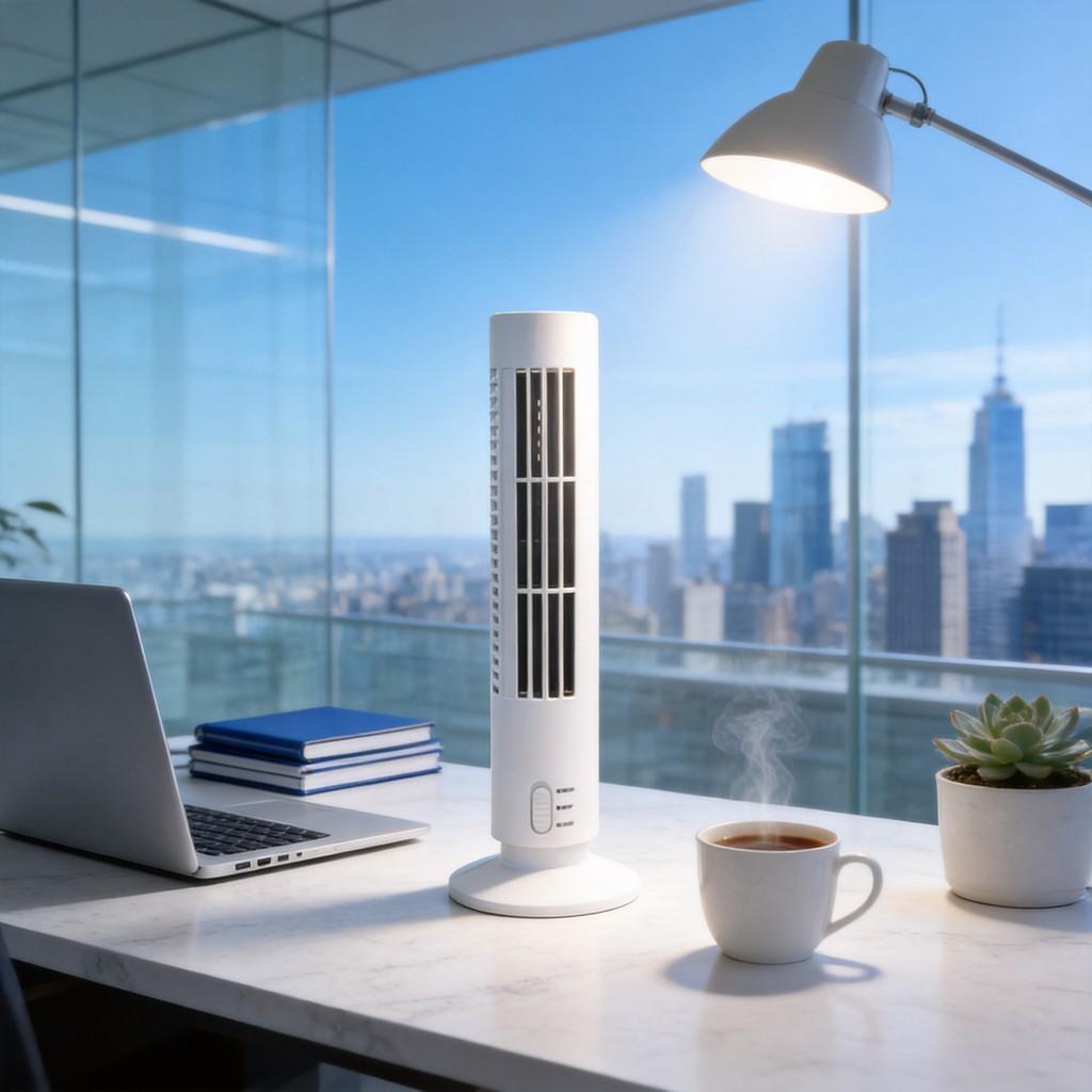 Mini-Turmventilator mit augenschonendem LED-Licht und Stromversorgung für Studenten