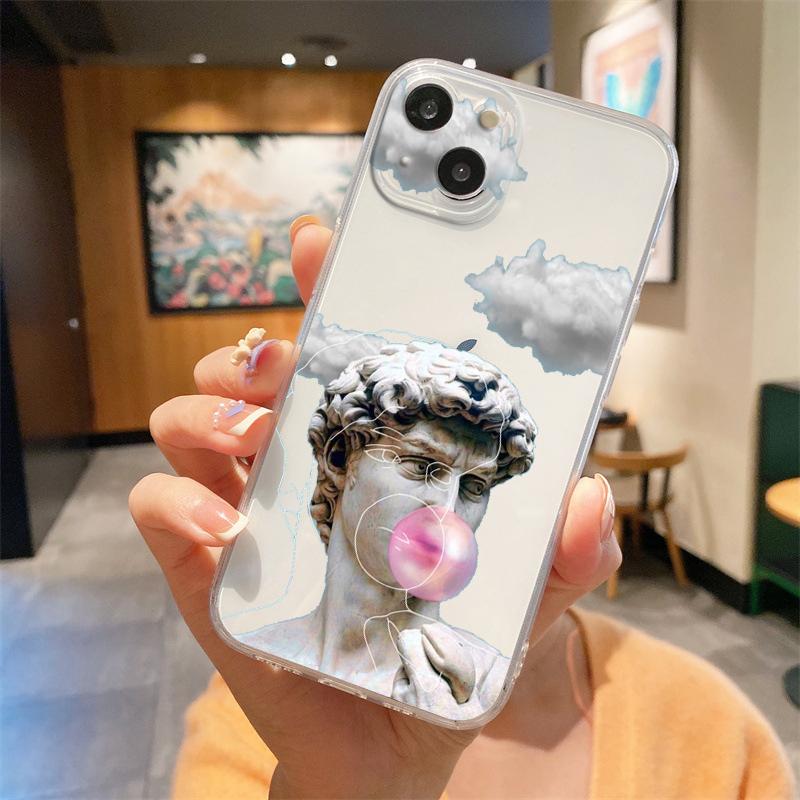 

For iPhone 15 16 14 13 12 mini 11 Pro Max XS X XR SE 7 8 Plus Silicone Clear Cover Art Aesthetic David Mona Lisa Phone Case iPhone 16 Pro