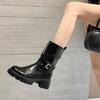 Retro Round Head Versatile Martin Boots Women's 2025 Autumn and Winter Explosion Thick-soled Thick Heel Maillard Medium Boots Short Boots