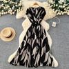 Commute Sleeveless Printed Dress Women Spring New High Waist Slim A Line Long Dress Luxury Design Sense