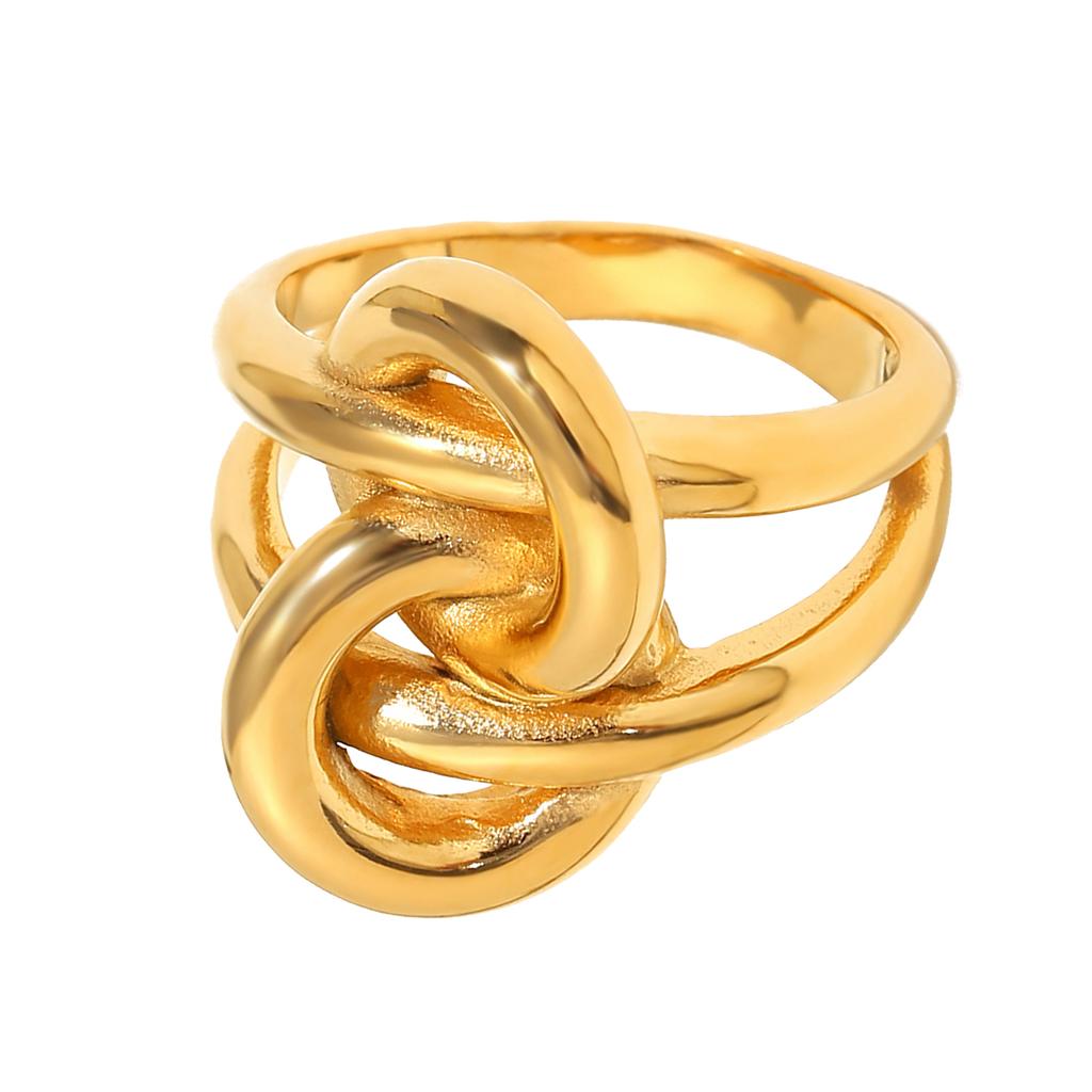 Trendy Double Layered Knot Rings In 18K Gold Plated Sturdy Stainless Steel Materials for Elegant Women Casual Wear