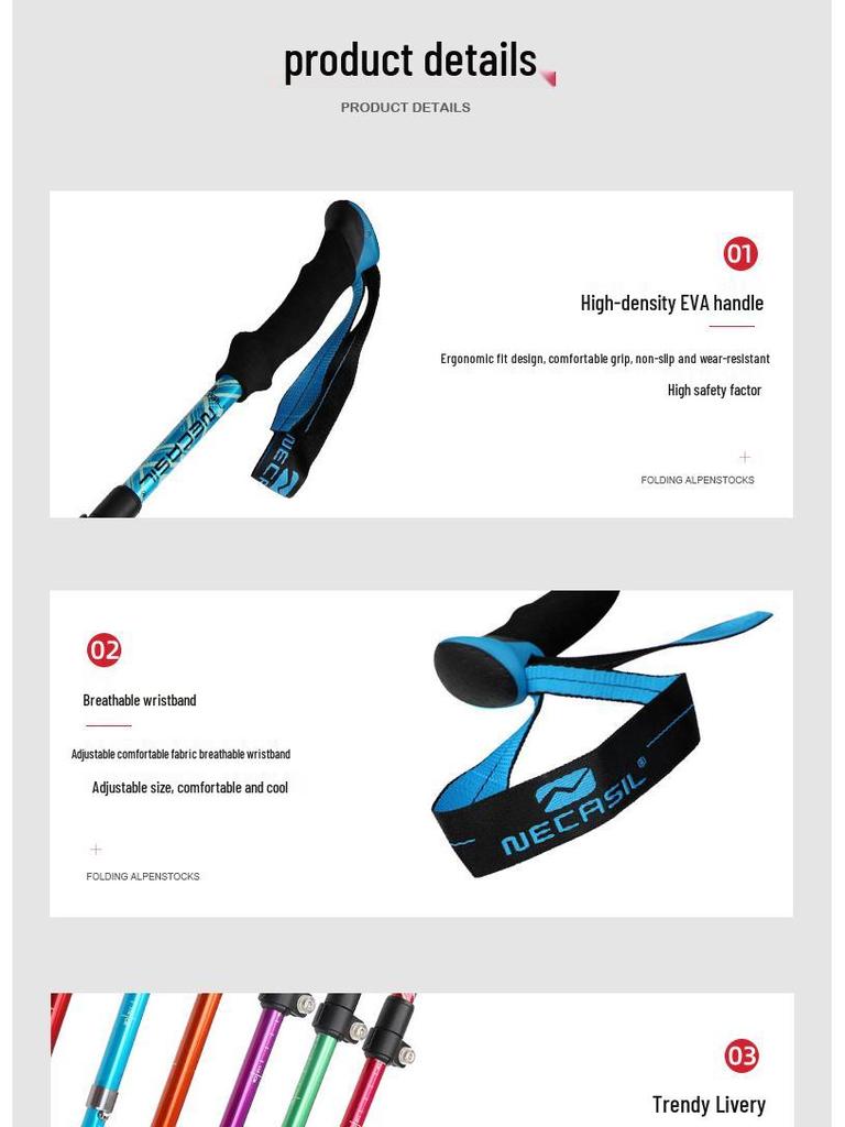 Aluminum Telescopic Hiking & Trekking Poles, Folding Walking Sticks N82