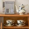 French Retro Blue & White Ceramic Tea Set: Cup, Saucer, Teapot for Elegant Afternoon Tea