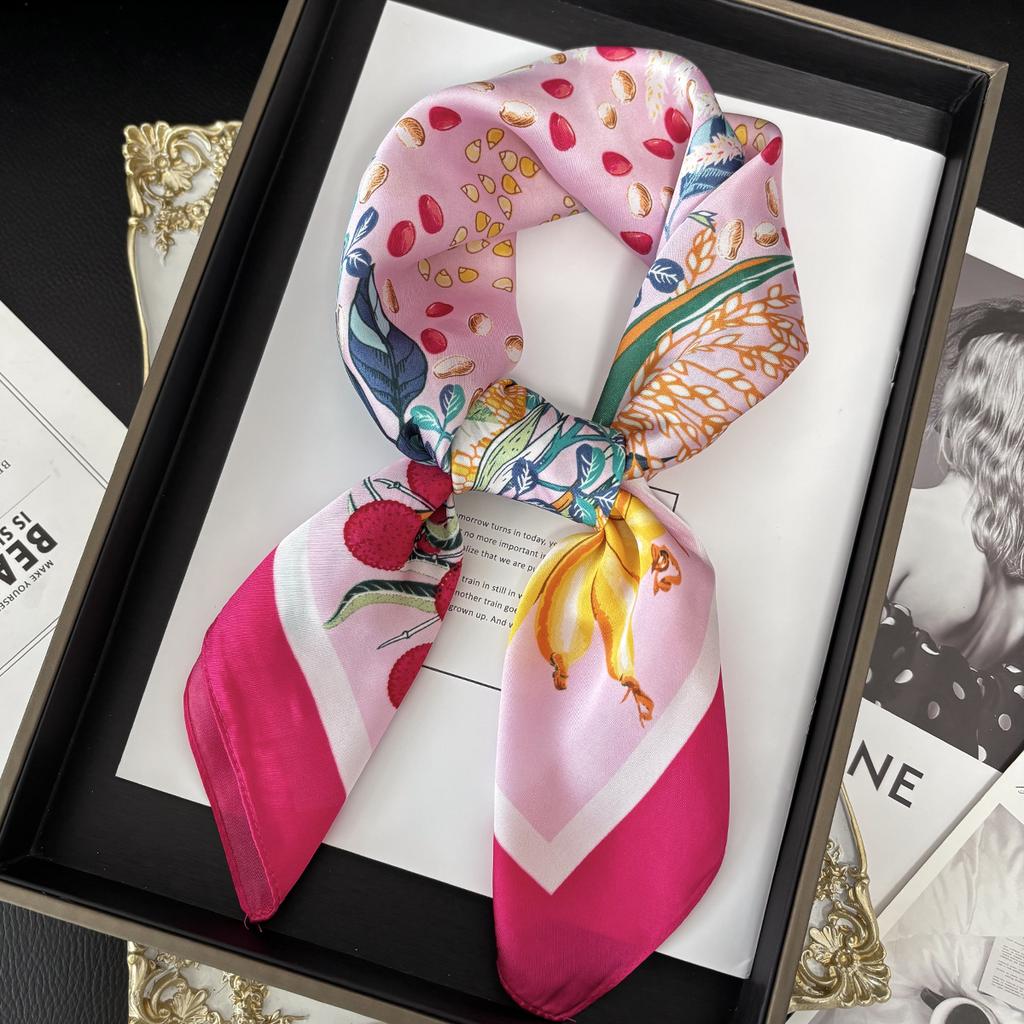 New Luxury 70X70Cm Shawls Floral Stripe Print Scarf Headcloth Small Fashion Silk Scarves Bandanna Foulard Hijab