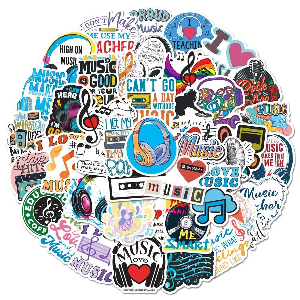 Musiknoten-Aufkleber, 50 Stück, inspirierende Worte, Musik-Schallplatten-Aufkleber für Laptop und Wasserflasche für Musikliebhaber