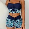 Bikini z wysokim stanem Damskie Vintage Kwiatowy Wzór Plisowany Sznurek Push-Up Patchwork Kostium Kąpielowy Duży Rozmiar Strój Kąpielowy