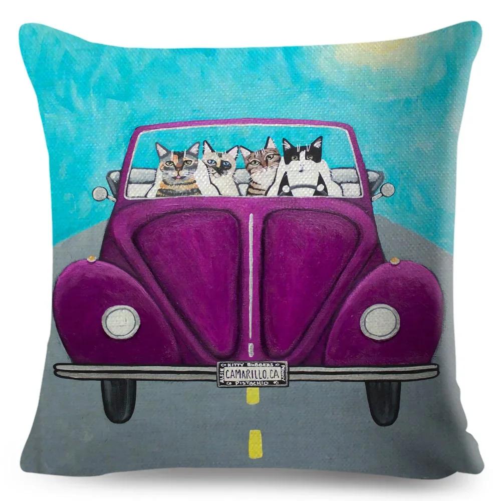 Cartoon Driving Car Cat Cushion Cover Decor Cute Pet Animal Pillowcase Polyester Pillow Case for Sofa Home Children Room