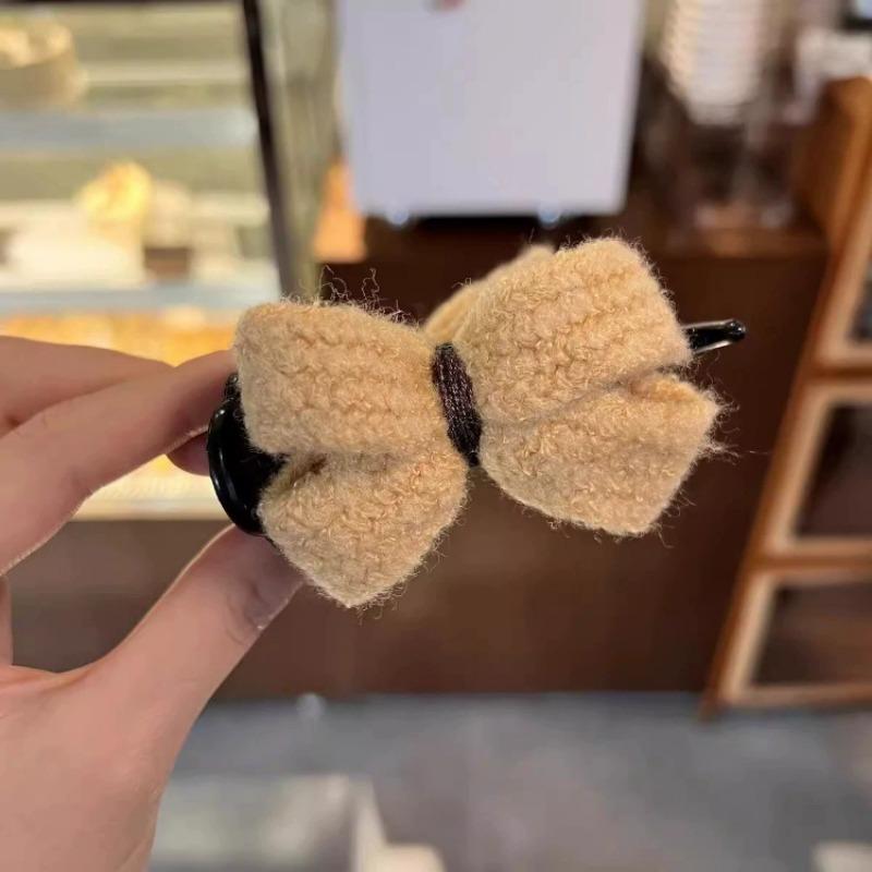 New Knitted Hairpin Female Milk Curry Sweet Casual All-match Bow Hairpin Hair Pans Hair Ball Hair Accessories