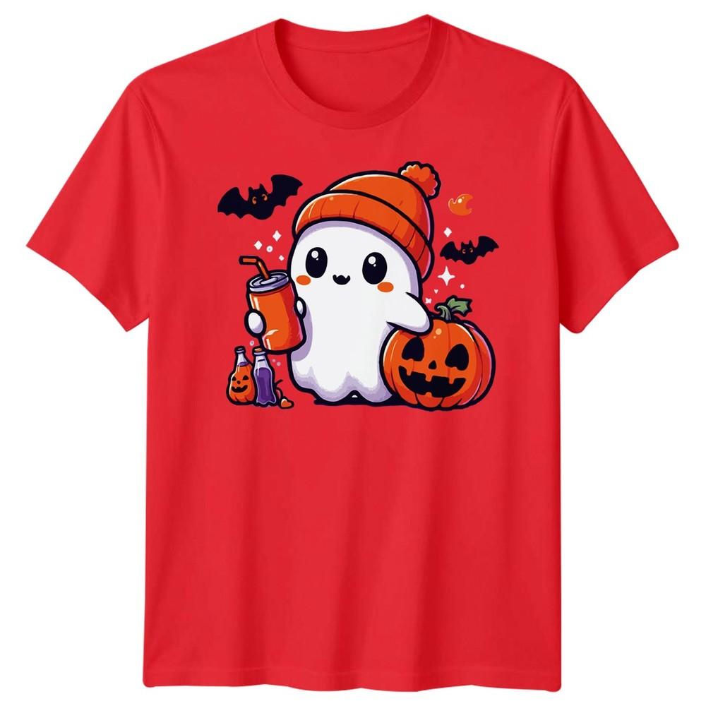 Halloween TShirt Ghost Pumpkin Iced Coffee Spooky Graphic Adults Kids Tee