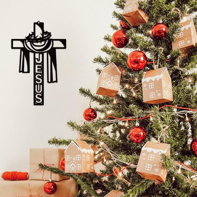 Christmas Metal Cross Wall Art Decor Jesus Letter Decorative Holy Ornament for Catholic Christian Church Decorations
