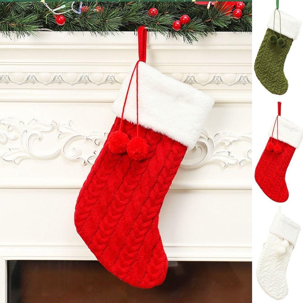 

Red/Green/White Christmas Knitting Stocking Large Capacity Christmas Tree Pendant Home