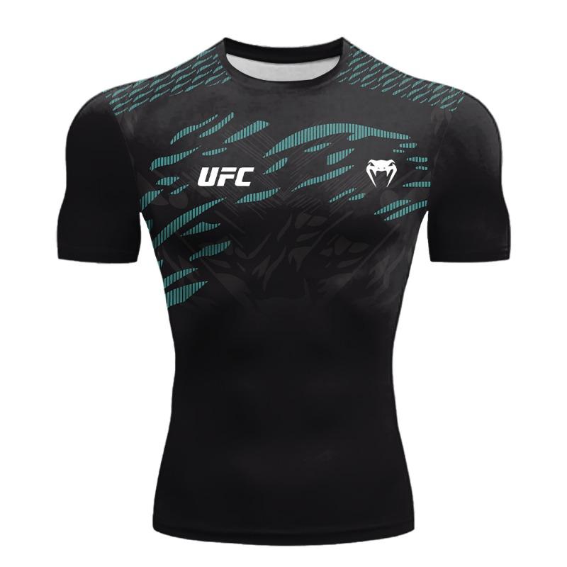 2025 Sommer Neu Heißverkaufendes Herren UFC Boxen Kampfwettbewerb Lässig Atmungsaktiv Mode Schnelltrocknendes T-Shirt Kurzarm L black