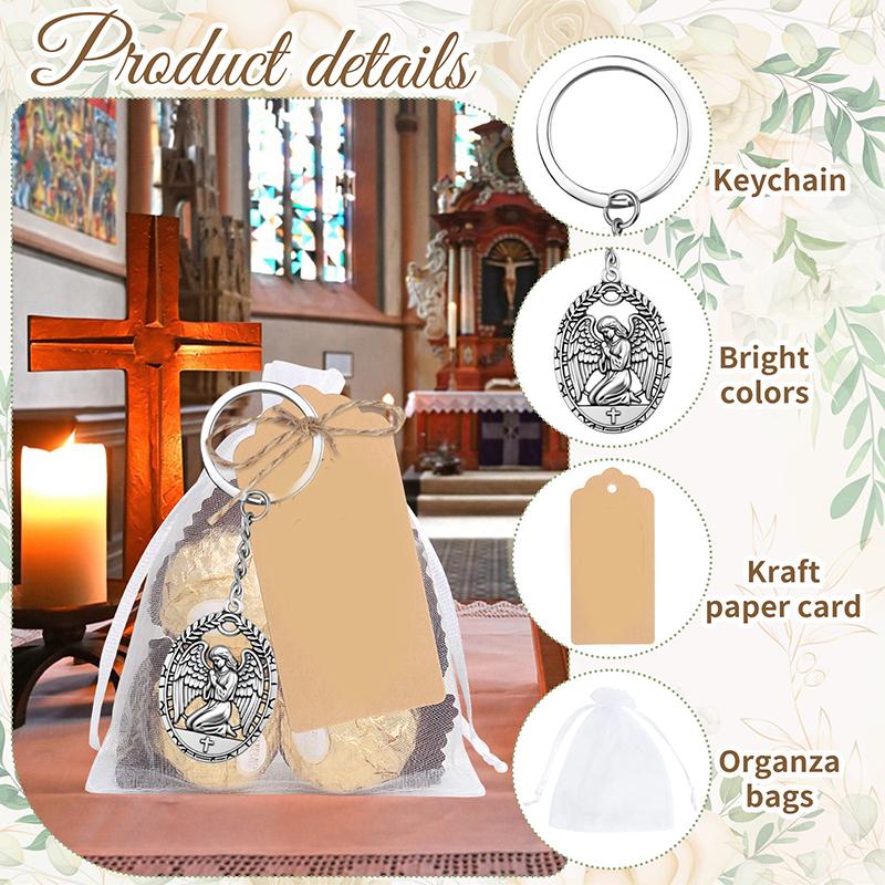 24Pcs Guardian Angel Keychain, Key Ring Baptism Pendant Keychain Gift Light Weight Alloy Decoration With Thank You Tag