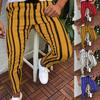 Pantaloni Skinny Bărbați Casual cu Dungă Verticală Talie Elastică Buzunare Lung