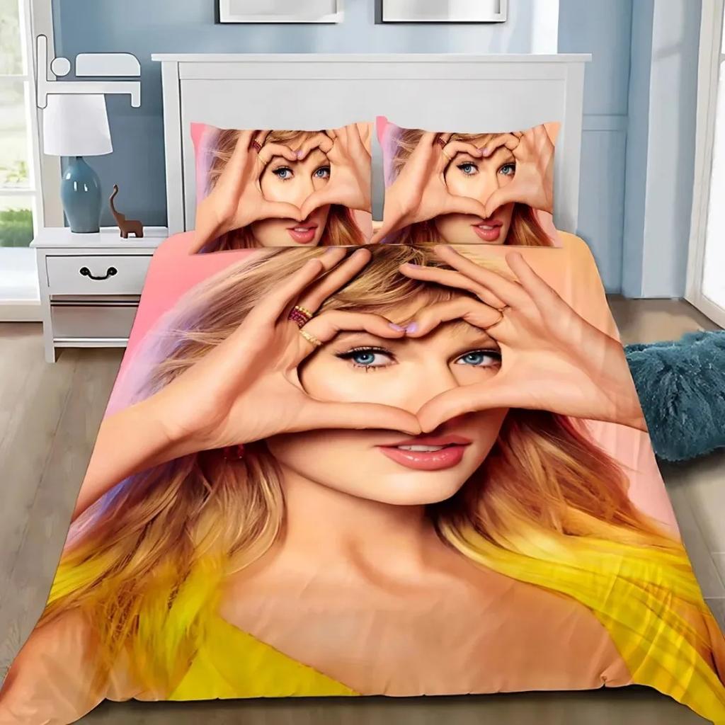 Cantante Pop Femminile Taylors Set Biancheria da Letto Stampa 3D Celebrità Swift Copripiumino Federa Kit Letto Famosa Star Copripiumino Set Letto