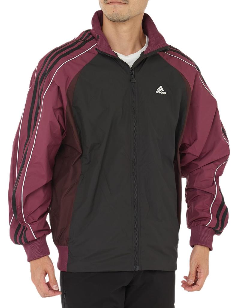 Adidas Beyond the Stripes KWX92 Woven Jersey Top with Warm Sizes Men's Loose-Fit Lining, Black/Maroon (JG8576), J/XL