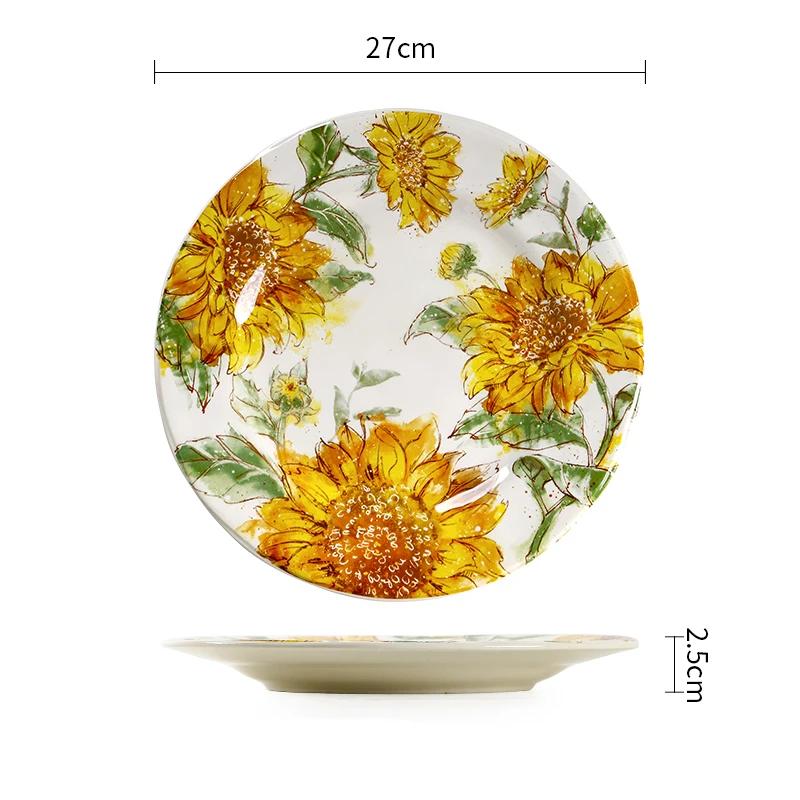 Creative Irregular Ceramic Plates Exquisite Sunflowers Plate Delicious Dishes Deep Soup Plate Afternoon Tea Dessert Tableware