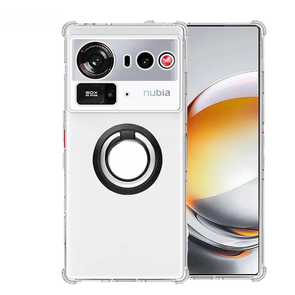 Magnetic Ring Stand Holder Case For ZTE Nubia Z80 Ultra NX741J 5G Transparent Soft Silicone Shockproof Cover For Nubia Z80 Ultra
