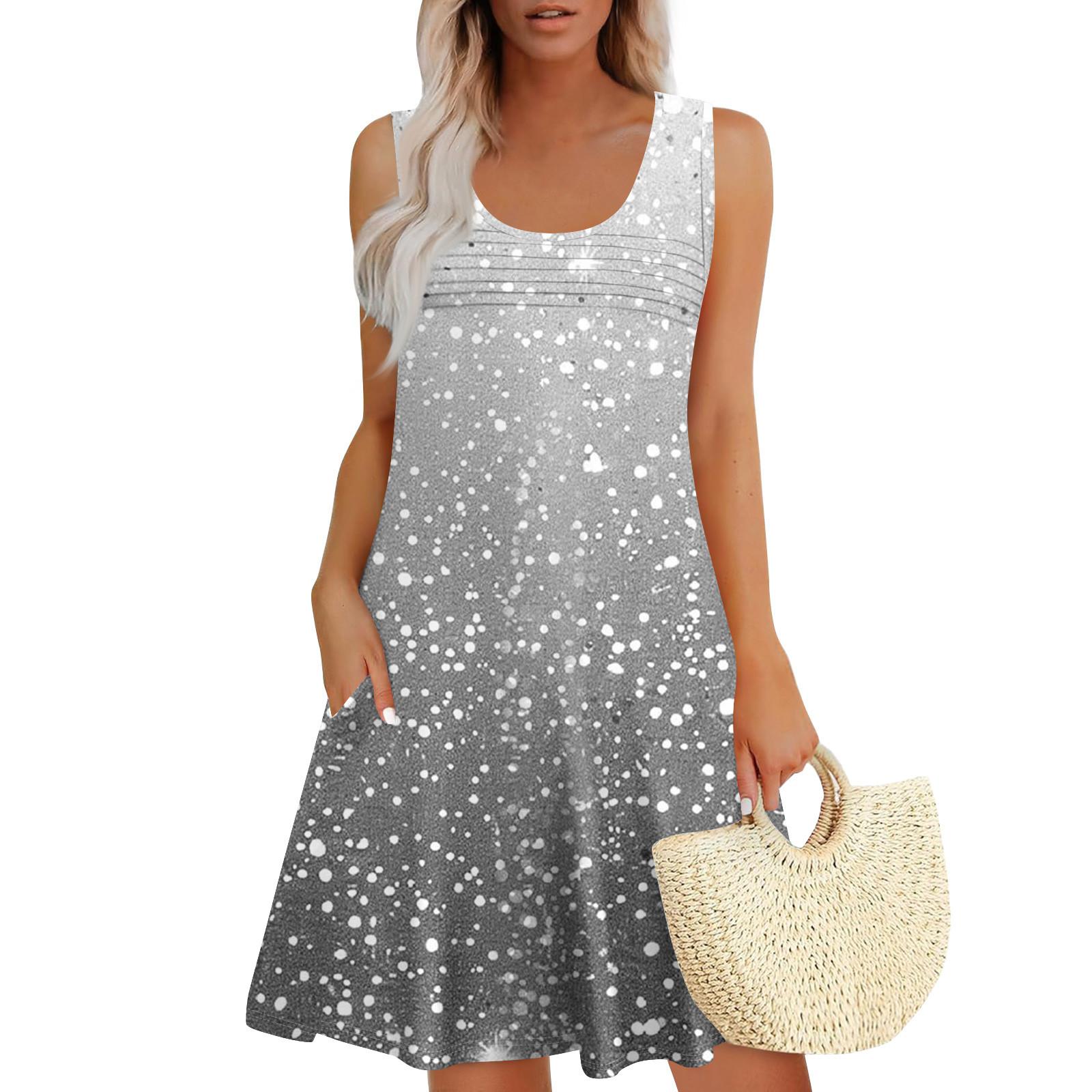 

Женские летние платья, свободные сарафаны без рукавов с U-образным вырезом и карманами XXXL