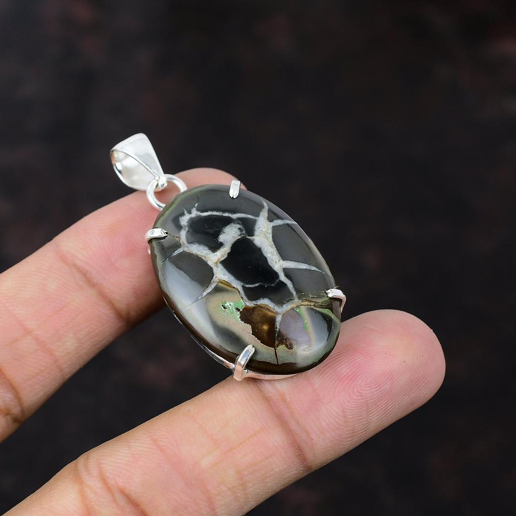 Marokkanischer Schlammriss Fossil Anhänger Original Edelstein Schmuck 925 Sterling Silber Anhänger Handarbeit Anhänger Geschenk für Frau Heilstein Schmuck