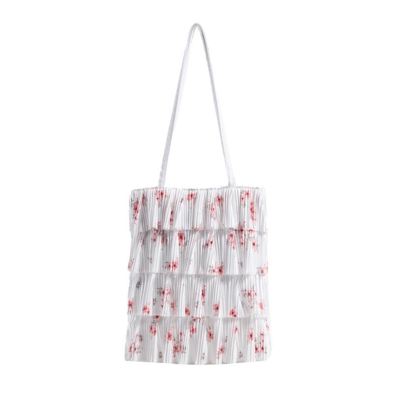 Polyester Wrinkled Tote Bag With Floral Embellishments For Daily Casual Wear