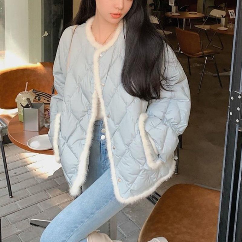 

Пуховик в ромбовидную клетку для женщин зимой из хлопка