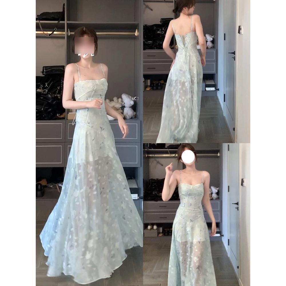 

Elegant Green Floral A-Line Spaghetti Strap Dress for Beach Vacation M (suitable for 45-50 kg) фіолетовий