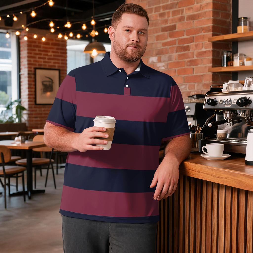 Men's Big Size Plaid Print Golf Shirt Breathable Short Sleeve Polo Shirt Suitable for Casual Workwear Tops