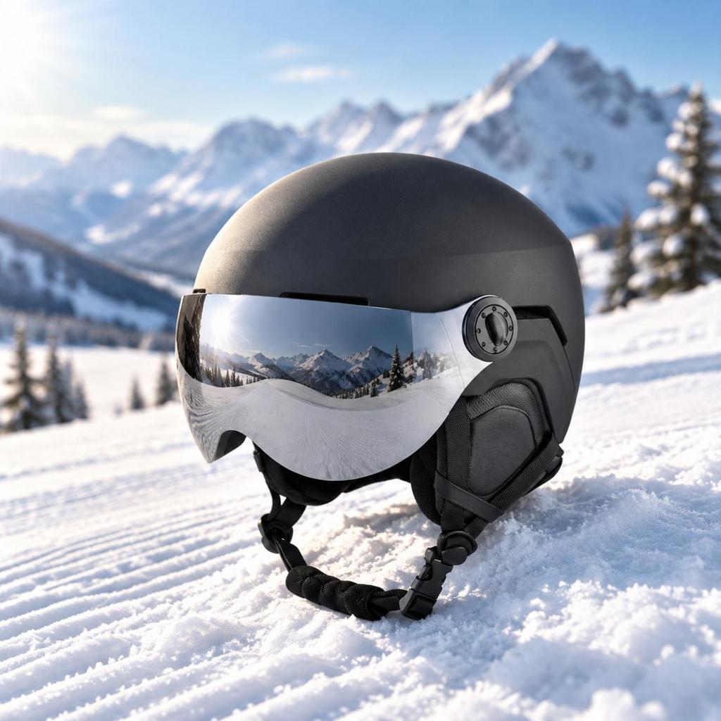 OnePiece Ski Helmet with Builtin Reflective Visor ImpactResistant PC Shell Expanded