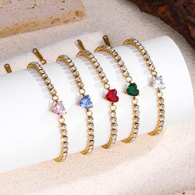 Luxury Heart Zircon Bracelet - Stainless Steel Jewelry for Women, Hypoallergenic Gift Gold Color Bangles Chain Accessories