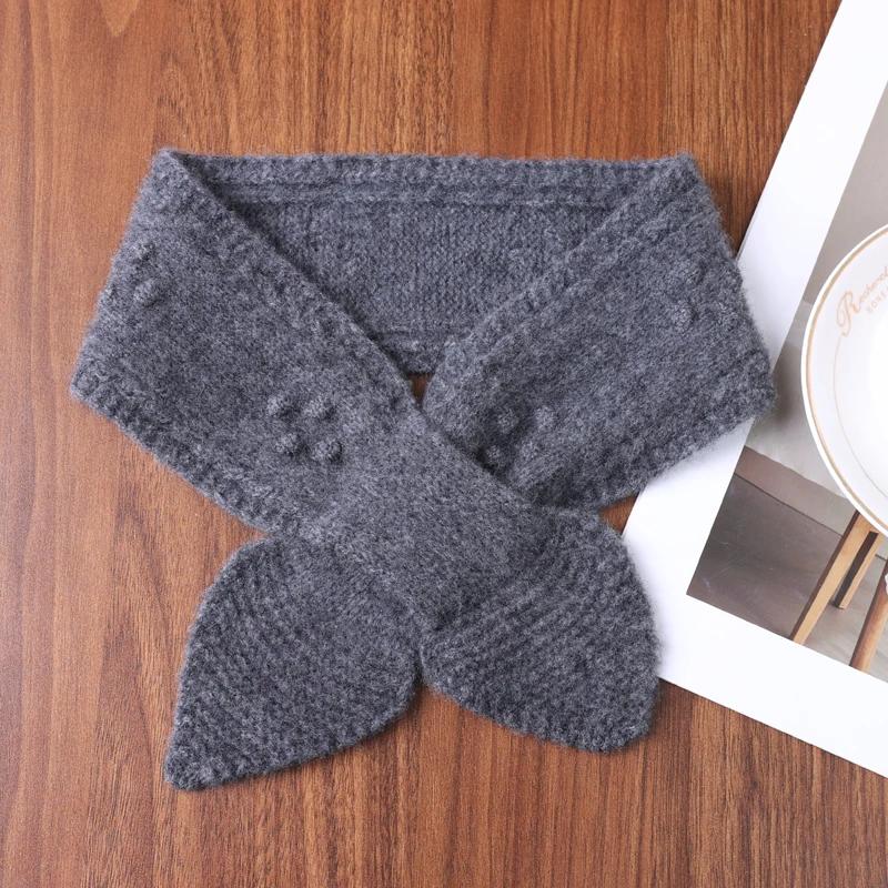 Women's 100% Pure Wool Perforated Knitted Small Bow Tie Scarf Warm Printed Neck Guard Woolen False Collar Fashion Accessory