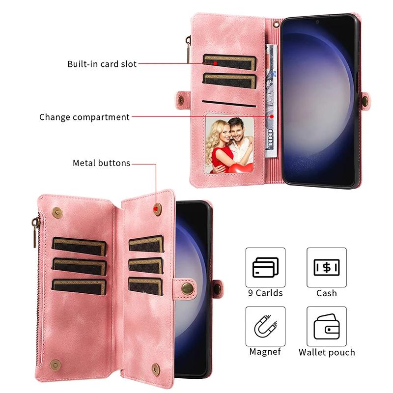 Flip Zipper Wallet Cards Solt Leather Case for Samsung Galaxy S25 Ultra S24 Plus S23 S22 A55 A15 A35 A34 A54 Phone Bags Cover