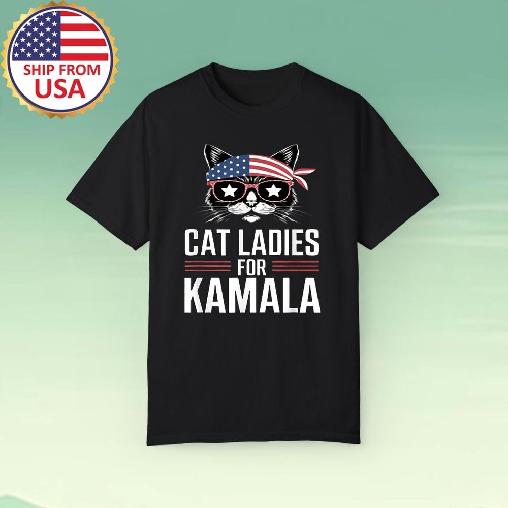 Cat Ladies For Kamala Funny Cat 2024 President Black Size S5XL Unisex T-Shirt