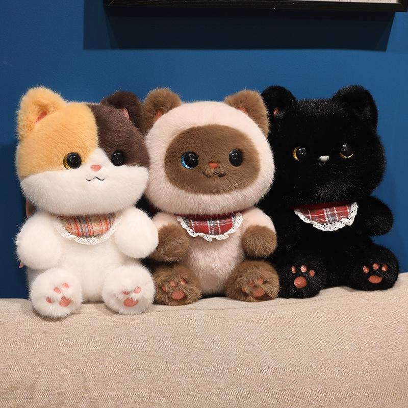 Sitting Kitten Plush Toy Cartoon Siamese Black 3-Color Cat Doll Soft Fluffy Cartoon Animal Plushie Appeasing Birthday Gift