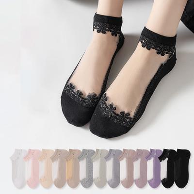 Women Transparent Silk Anckle Socks Lace Short Tube Summer Socks Women's Sheer Socks Silky Lace Ankle Stockings