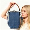 Denim Crossbody Telefoontasje Dames Kiss-Lock Portemonnee Retro Handtas met Tophengsel Verstelbare Schouderband Crossbody Tas voor Bijeenkomsten Feesten