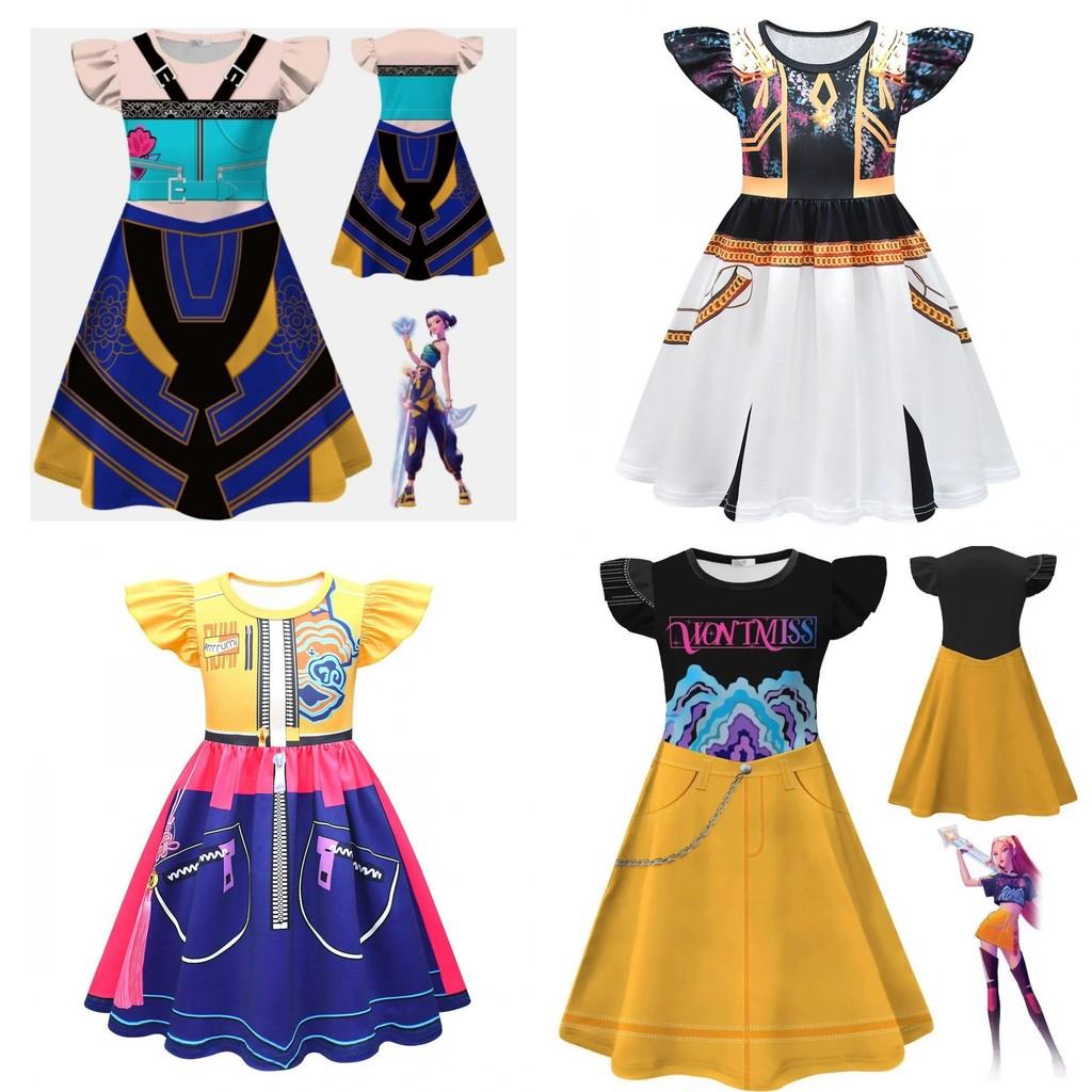 Kpop Demon Hunters Rumi Mira Zoey Child Cosplay Dress With Short Sleeves And Ruffled Hem For Summer Kids Party And Playtime
