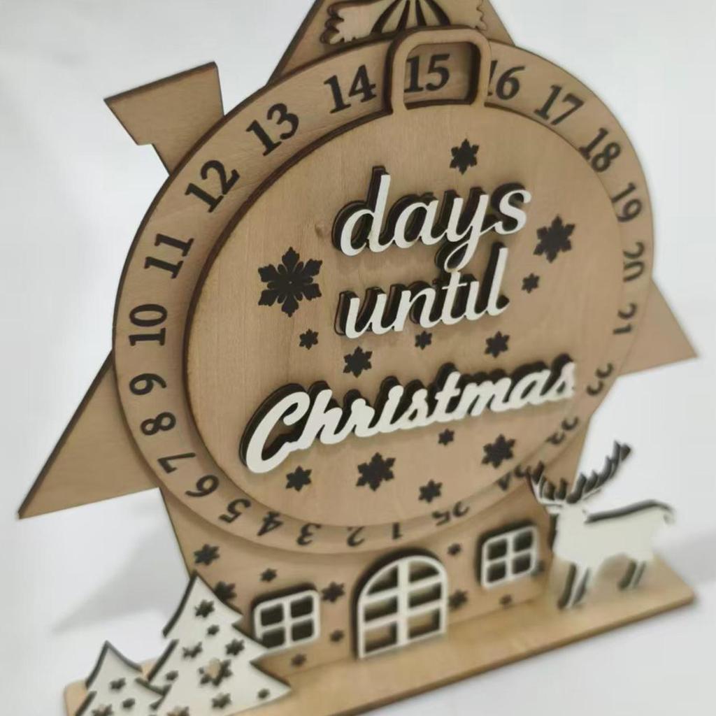 25 Days Countdown Calendar Rotating Tabletop Decorations Wooden Christmas Holiday Countdown for Home Living Room Bedroom