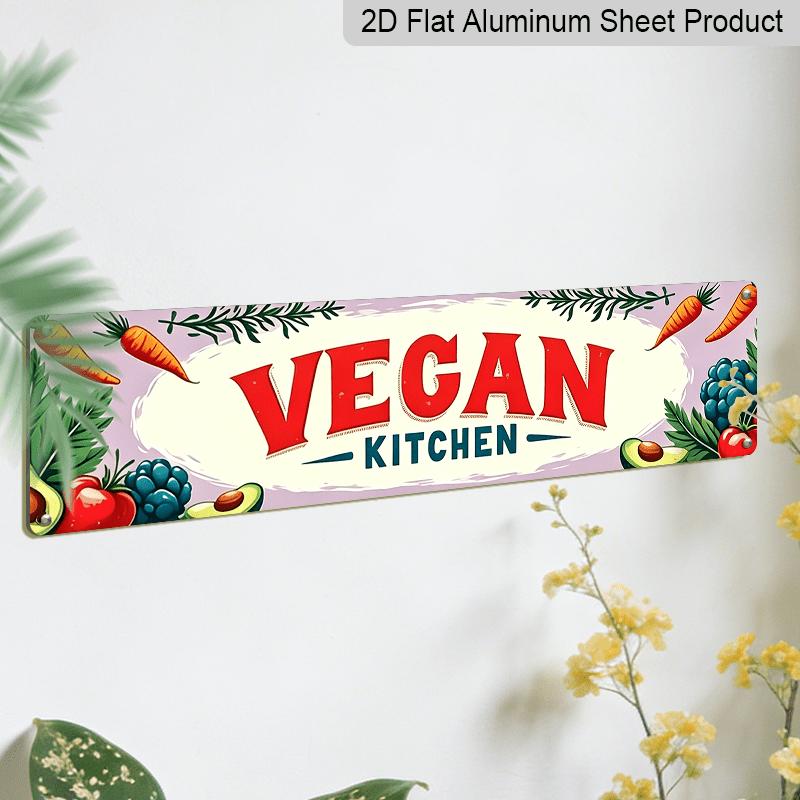 2D Flat, Vegan Kitchen with Fresh Vegetables Metal Sign - Vintage Scratch & Resistant, Wall Art for Home/Cafe, 15.7×3.94inch Aluminium Decorative Sign