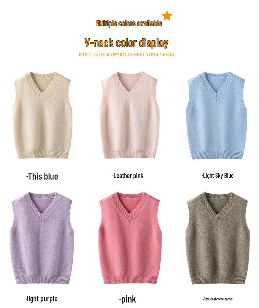 New Kids' 100% Wool V-Neck Sleeveless Sweater