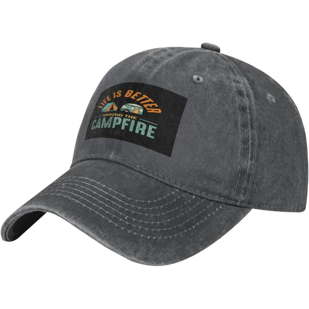 Campfire Life Is Better Washed Cotton Baseball Cap Vintage Outdoor Hiking Adjustable Dad Hat