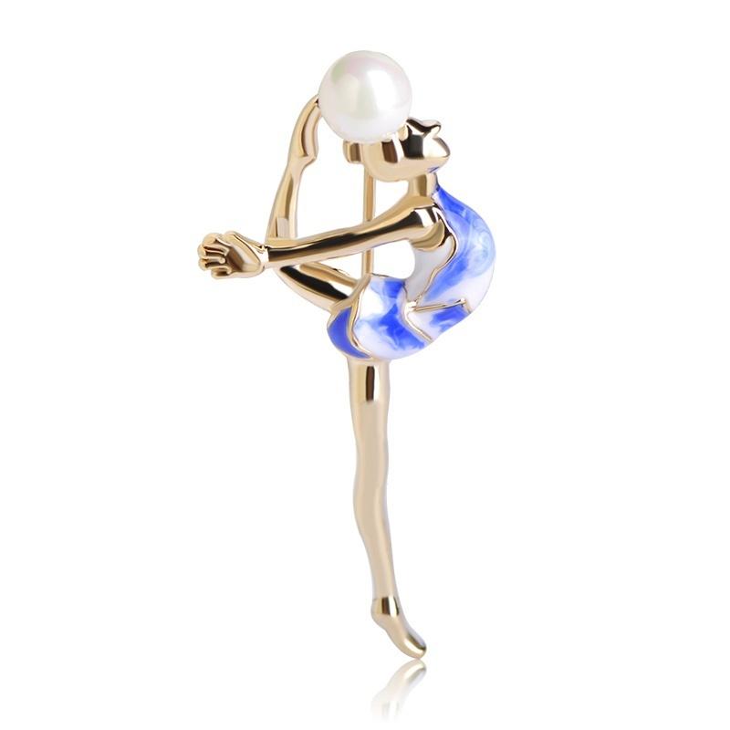 Blucome Moda Sport Gimnastica Fete Brosa Accesorii pentru haine Email de metal de culoare aurie Perle simulate Brose Bijuterii Pin