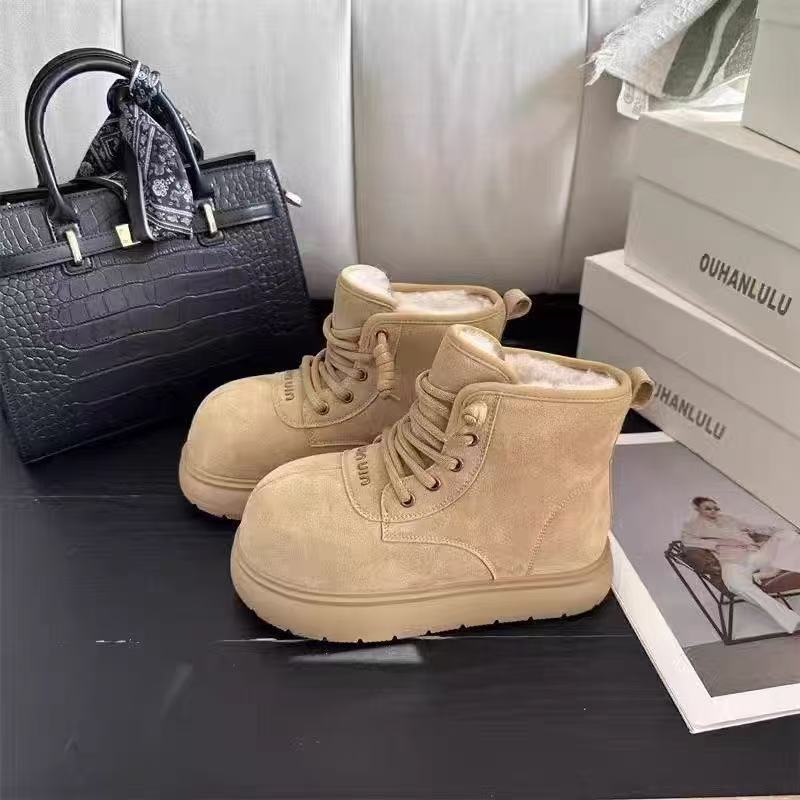 Großer Kopf hässlich süß dicke Sohle Schneestiefel Winter neu mattes Leder Retro Brot Kurzstiefel
