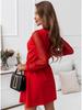 V Neck Lace Long Sleeve Women  Dresses High Waist Splicing Dress Girl Cocktail Evening Dresses