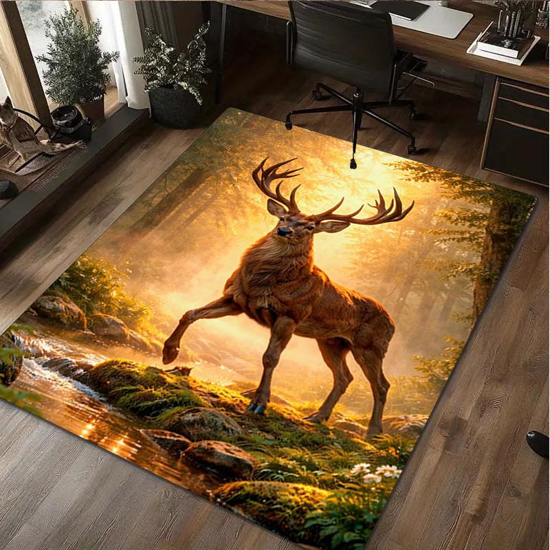 1Pc Animal Deer Print Rug - Home Decoration Carpet For Living Room Bedroom Flooring Computer Chair Area Rug