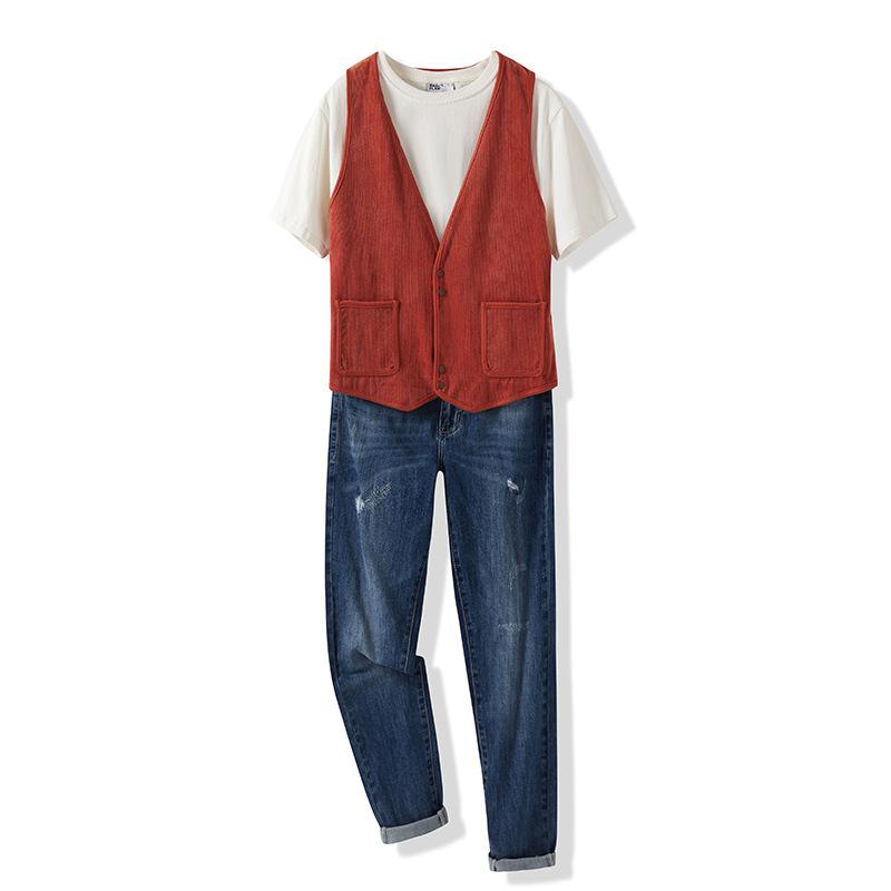 Women's Early Spring Small Undershirt Korean Version of The V-neck Versatile Shoulders Loose Corduroy Undershirt Undershirt Female